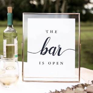 Poster Panneau Mariage Navy & White "The Bar is Open"