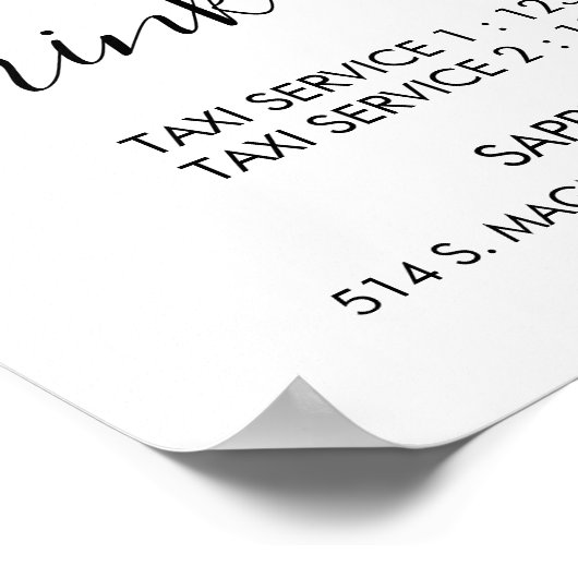 Poster Panneau mariage - Ne pas boire et conduire signe v (Coin)