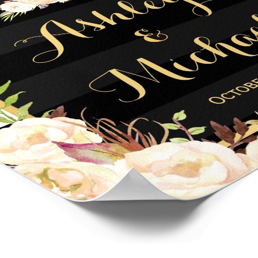 Poster Panneau Mariage noir blanc à rayures (Coin)