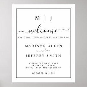 Poster Panneau Mariage noir blanc monogramme débranché