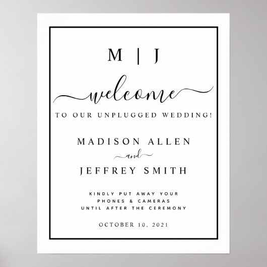 Poster Panneau Mariage noir blanc monogramme débranché (Devant)