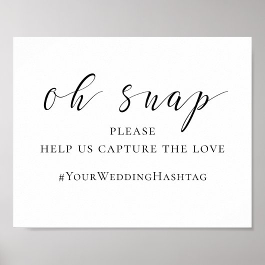 Poster Panneau mariage noir et blanc. Hashtag Instagram (Devant)