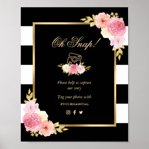 Poster Panneau Mariage noir or rose floral Oh Snap