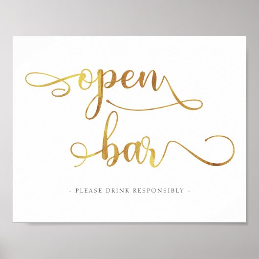 Poster Panneau Mariage "Open Bar" Boissons dorées (Devant)