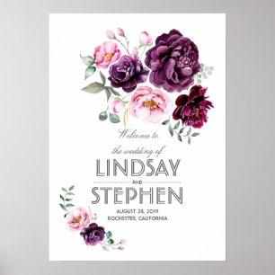 Poster Panneau Mariage Plum Burgundy Blush Floral