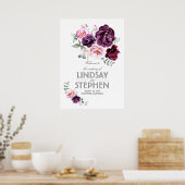 Poster Panneau Mariage Plum Burgundy Blush Floral (Cuisine)