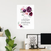 Poster Panneau Mariage Plum Burgundy Blush Floral (Bureau à domicile)