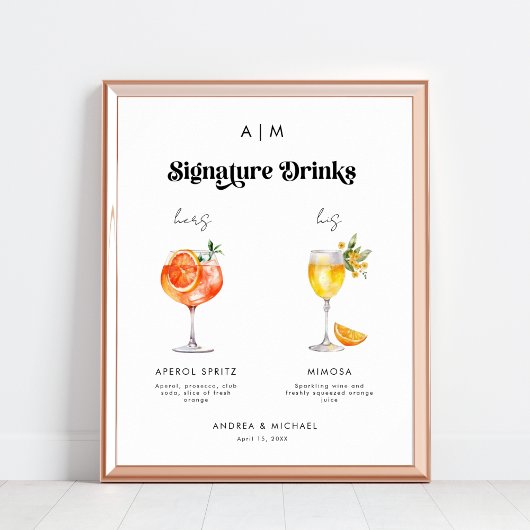 Poster Panneau Mariage Retro Signature Boissons Cocktails