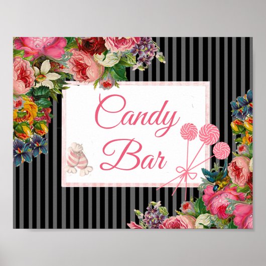 Poster Panneau Mariage Rose & Black Floral Candy Bar (Devant)
