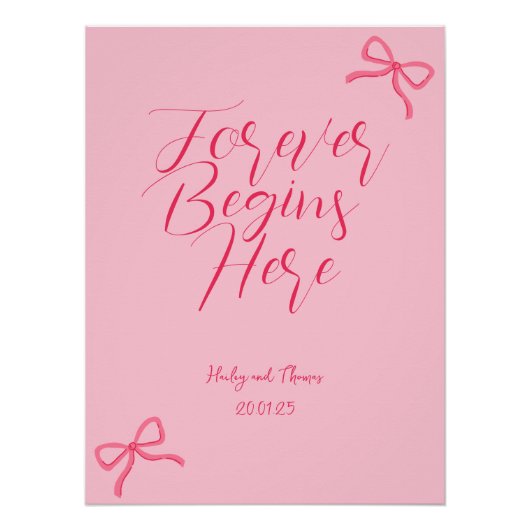 Poster Panneau Mariage rose chaud et bébé rose Bow (Devant)