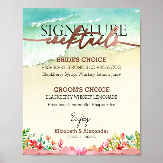 Poster Panneau Mariage Rose de plage (Devant)