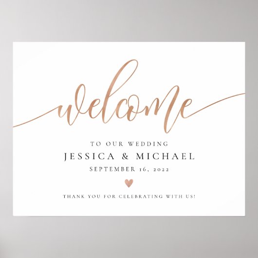 Poster Panneau Mariage rose Gold Welcome (Devant)
