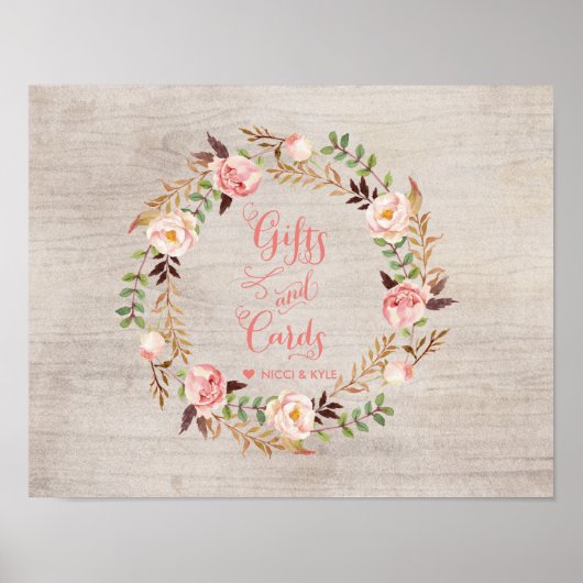 Poster Panneau Mariage Rustique Floral Cadeaux et Cartes (Devant)