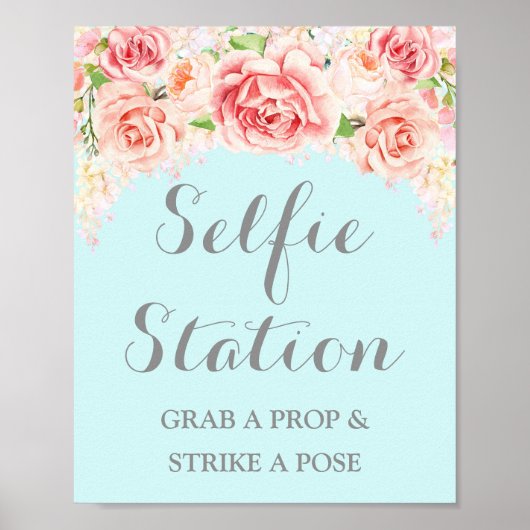 Poster Panneau Mariage Selfie Station Aquarelle rose Bleu (Devant)
