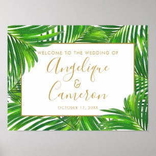Poster Panneau Mariage Tropical Palm Greenery Beach Islan