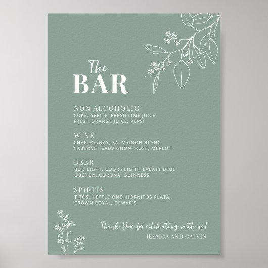 Poster Panneau Mariage vert Bar Sage (Devant)