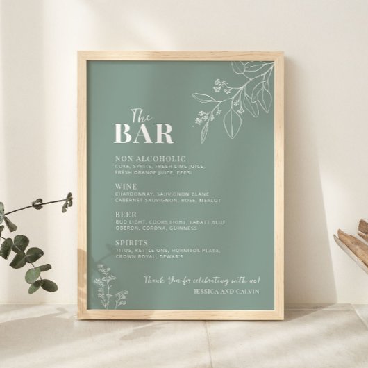 Poster Panneau Mariage vert Bar Sage