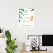 Poster Panneau mariage vert pêche de plage d'ananas tropi (Bureau à domicile)