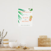 Poster Panneau mariage vert pêche de plage d'ananas tropi (Cuisine)