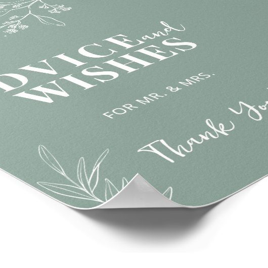 Poster Panneau Mariage Vert Sage Conseils Et Souhaits (Coin)