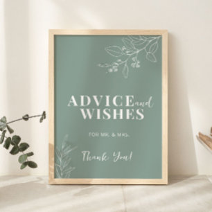 Poster Panneau Mariage Vert Sage Conseils Et Souhaits