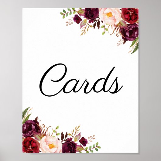 Poster Panneau Marsala & Cartes de Mariage Florales Rose (Devant)