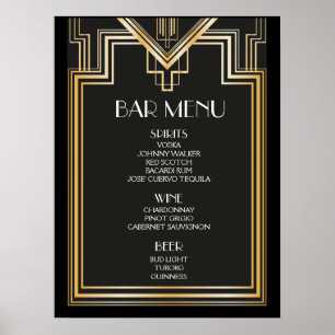Poster Panneau MENU BARRE   Grand mariage inspiré Gatsby