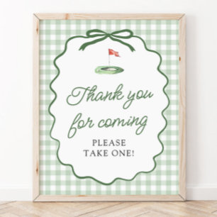 Poster Panneau Merci d'être venu Gingham Vert Sauge Golf