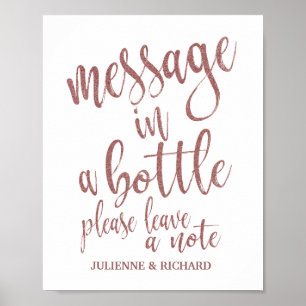 Poster Panneau Message dans une Bouteille Rose Gold Paill