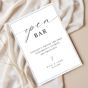 Poster Panneau minimaliste Mariage Calligraphie Open Bar