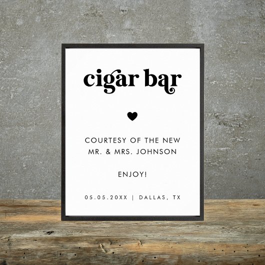 Poster Panneau minimaliste Mariage rétro Script Cigar Bar