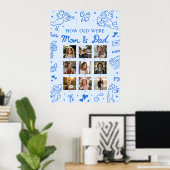 Poster Panneau Moderne Bleu Dessiné à la Main « Quel âge (Bureau à domicile)