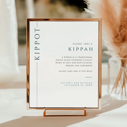 Poster Panneau moderne Kippah Bar bleu et blanc Mitzvah K