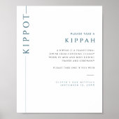 Poster Panneau moderne Kippah Bar bleu et blanc Mitzvah K (Devant)