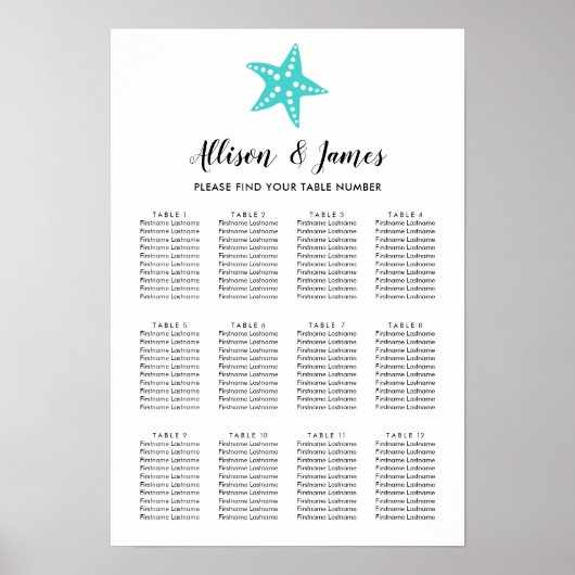 Poster Panneau moderne Mariage Starfish, Aqua (Devant)