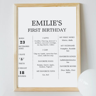 Poster Panneau moderne minimaliste bébé 1er anniversaire