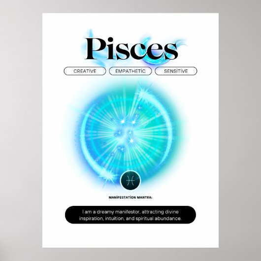 Poster Panneau moderne Zodiac Poissons Citation Élément d (Devant)