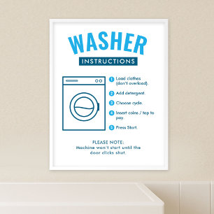 Poster Panneau mural d'instructions pour lave-linge de bl