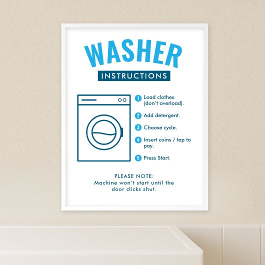 Poster Panneau mural d'instructions pour lave-linge de bl