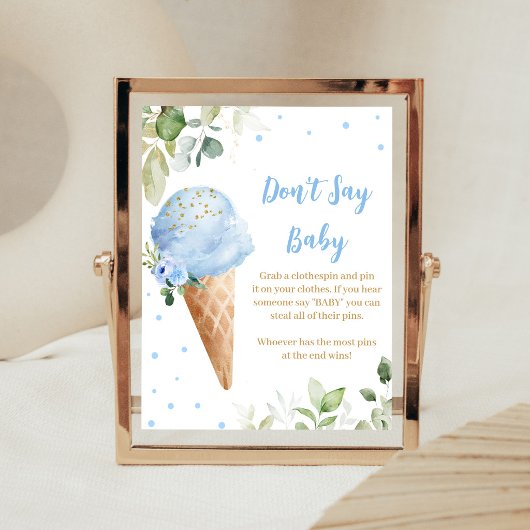 Poster Panneau Ne dites pas Bébé Fête de Bébé Glace Bleue