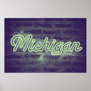 Poster Panneau néon 'Michigan' - Mint Choc