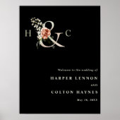 Poster Panneau noir Floral Ampersand Mariage Welcome (Devant)