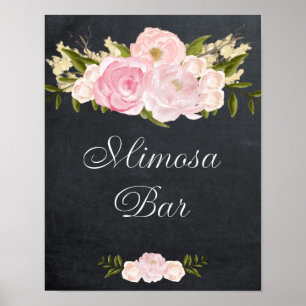 Poster panneau noir mimosa barre signe rose roses