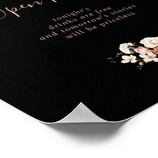 Poster Panneau noir Royal Floral Mariage Open Bar (Coin)
