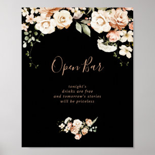 Poster Panneau noir Royal Floral Mariage Open Bar