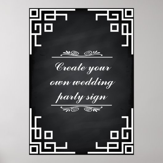 Poster Panneau noir Swirl White Border Wedding Party (Devant)