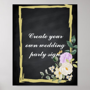 Poster Panneau noir Swirl White Border Wedding Party