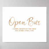 Poster Panneau Open Bar 8x10 Rose élégant Gold Mariage (Devant)