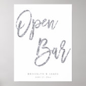 Poster Panneau Open Bar Argent Et Blanc 18x24 (Devant)