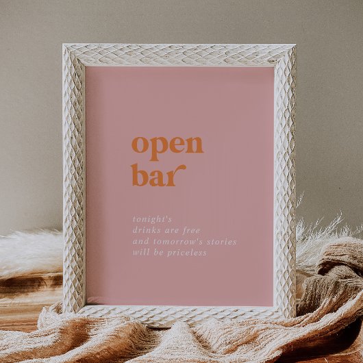 Poster Panneau Open Bar Mariage Retro Summer Pink et Oran